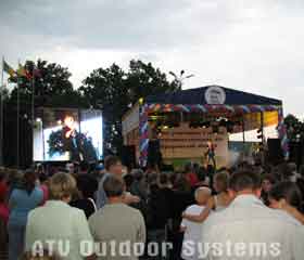 A small video LED screen by "ATV Outdoor Systems"